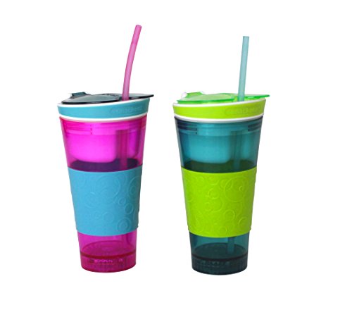 Snackeez 2-In-1 Snack & Drink Cup Light-Up LED 2-Pack (Pink/Blue & Blue/Green)