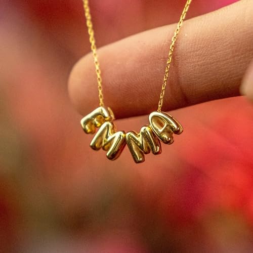 Personalized 3D Bubble Letter Necklace,18K Gold Plated Custom Name Necklace with A-Z Initial Necklaces Mothers Day Gifts for Women Mom4