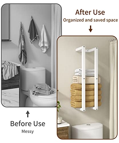Sonefreiy Bathroom Wall Towel Racks For Rolled Towels, Solid Wooden White Towel Holder, Wall Towel Organizer Rustic Bathroom Towel Storage For Shower Towel, Bath Towels, Beach Towels, Towel Shelves #TOP6