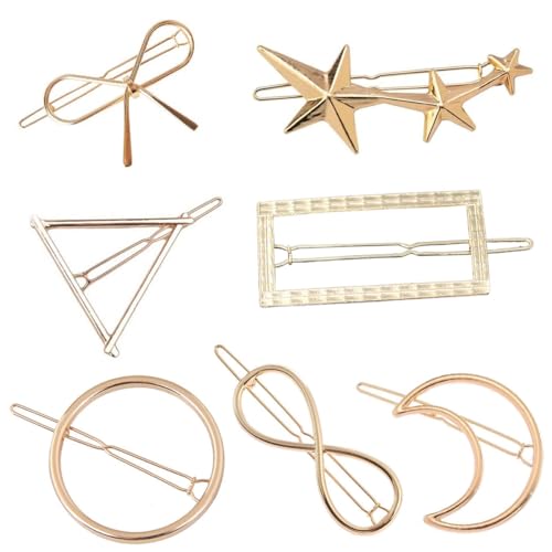 HZAOPZE 7 pcs Pinza para el Pelo de Metal, Pasador Hueco Redondo Dorado Horquilla Minimalista Bobby Pin geometría Metal Accesorios para el Cabello para Gilrs y Mujeres (círculo Dorado)