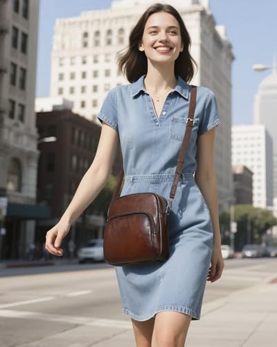 COOLCY Genuine Leather Crossbody Bags for Women Purses and Handbags Vintage Shoulder Satchel Bag with 2 Adjustable Straps2