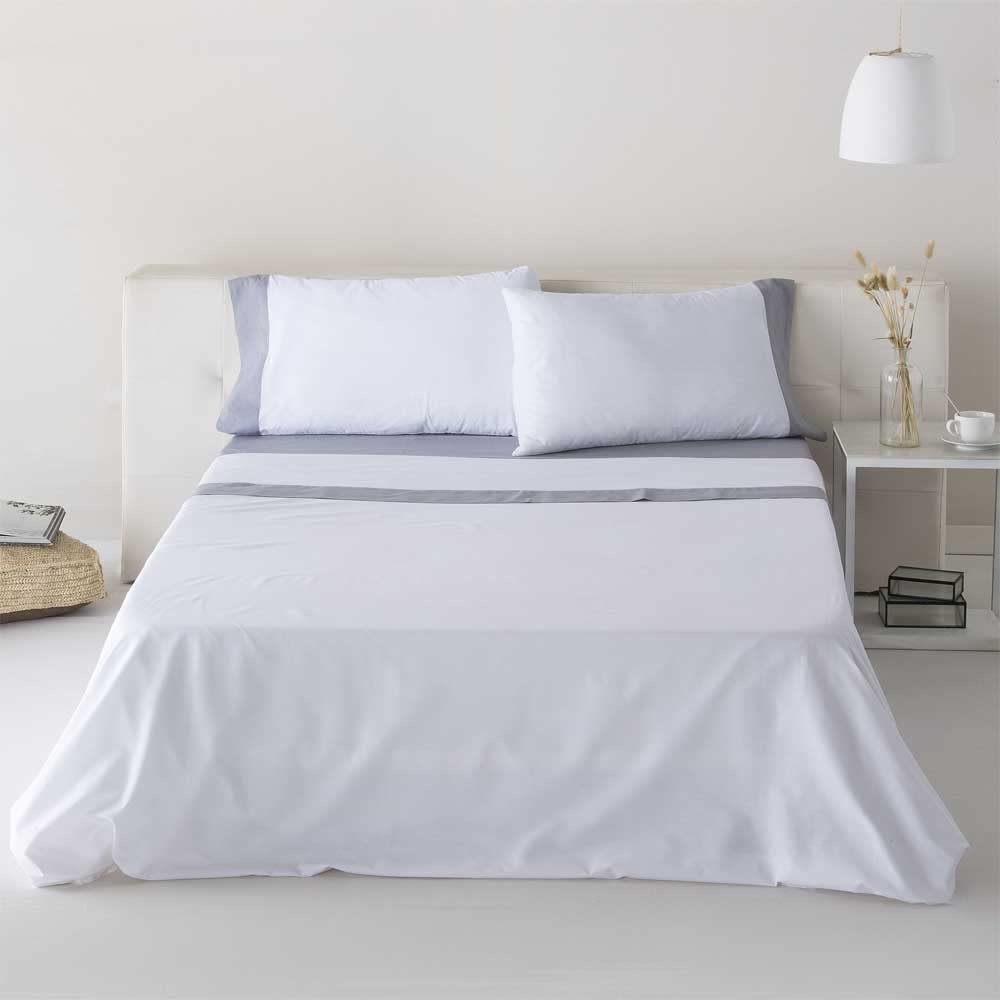 COTTON ARTean Juego sábanas Cama 150 Algodón Orgánico IZKI Gris | Incluye 4 piezas: encimera, bajera ajustable, 2 fundas de almohada. Certificado OEKO-TEX
