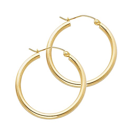 14k REAL Yellow Gold 2mm Thickness Hinged Hoop Earrings (25 x 25 mm)