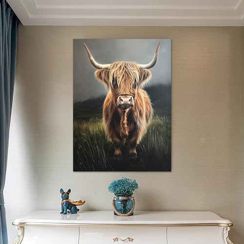 Tableau de vache des Highlands pour une décoration de salon chaleureuse