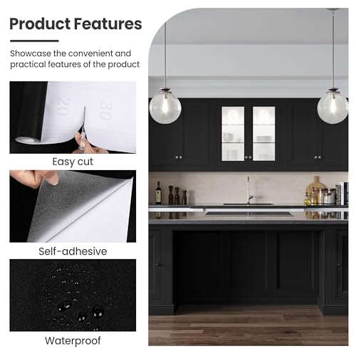 Image of practicalWs Peel and Stick Wallpaper 15.7 inch x 118 inch Black Wallpaper Self Adhesive and Removable Vinyl Film Stick Paper Easy to Apply Contact Paper Wall Coverings Shelf Home Decorative Liner Table