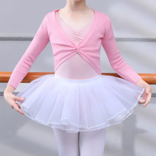 FEESHOW Little Girls Ballet Wrap Tops Kids Long Sleeve Dance Leotard Twist Knot Knitted Cardigan Sweater2