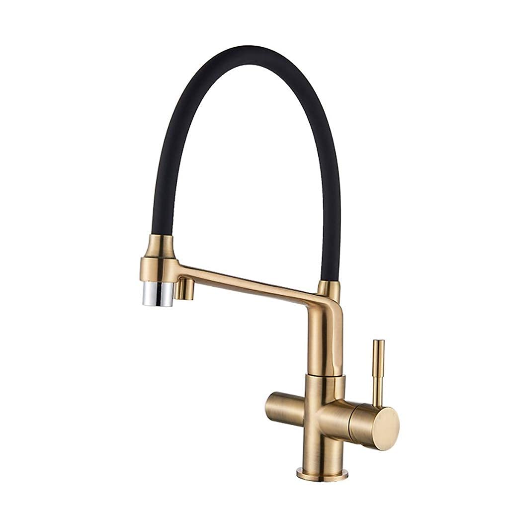 Grifos monomando para fregadero, grifos de cocina con filtro, grifo mezclador de rotación extraíble de 360 ​​grados grúa de agua pura para grifos de agua filtrada de cocina grifo para fregadero/oro