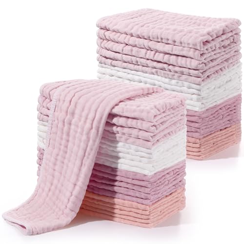 Image of Buryeah Muslin 20 Pcs Burp Cloths Large 20" x 10" 100% Cotton 6 Layers Ultra Absorbent and Soft Hand Washcloths for Baby Drool and Messes Gentle Burp Cloth for Boys & Girls(Sweet Colors)