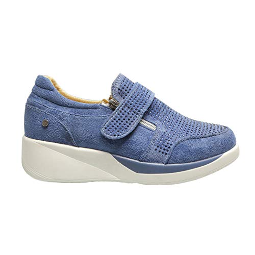 Zapatos De Mujer, Zapatos Casuales De Cuña con Cremallera con Cinta Mágica para Mujer, Zapatillas Antideslizantes con Plataforma, Calzado Azul 38 Cover