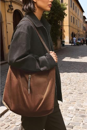 Bolso Hobo de pana grande y casual para mujer miniatura 3