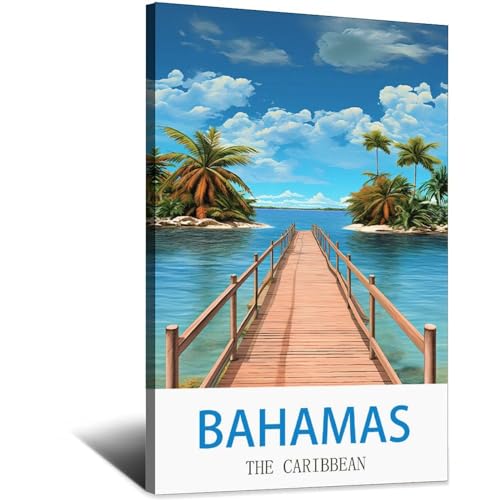 HYBFQXELL Poster de voyage vintage des Bahamas dans les Caraïbes - Impression sur toile et décoration murale moderne pour chambre à coucher - 20 x 30 cm
