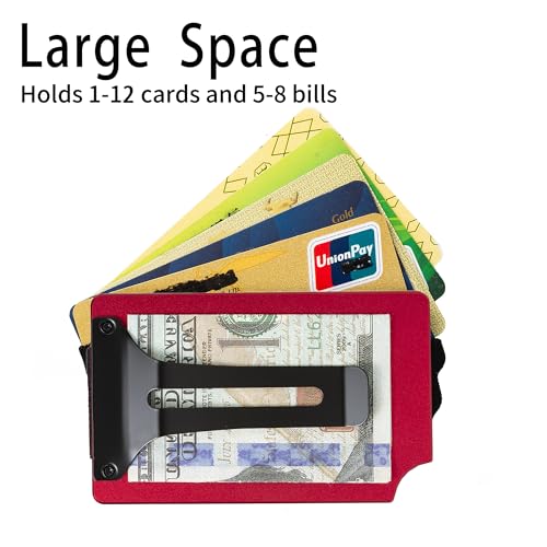 Image of Minimalist Wallet for Men, Slim Metal RFID Blocking Wallet Credit Card Holder Money Clip & Cash Strap, Scratch-Resistant Holds 15 Cards,Ideal Gift for Men | Matt Red