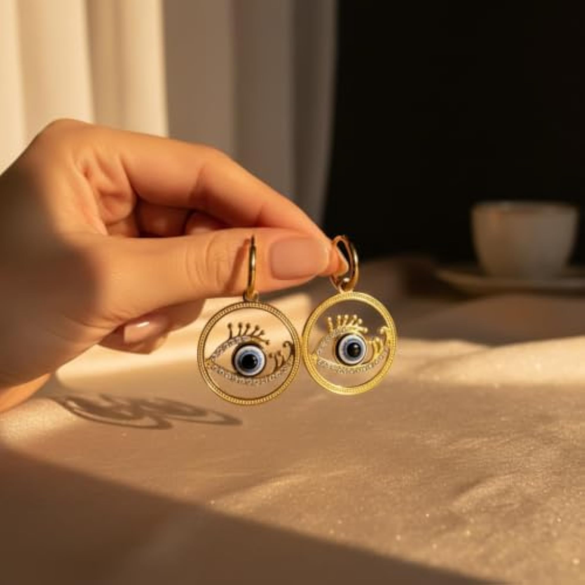 Women's Evil Eye Hoop Earrings, Protective Charm