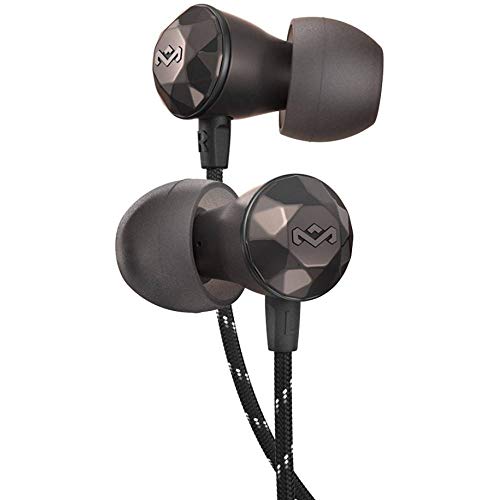House of Marley, Nesta Ceramic In-Ear Headphones - Noise-Isolating Design, In-line Microphone with 3-button Remote, Solid, Durable and Wear Resistant, Stash Bag, 2 Size Ear Gels, EM-FE033-HM Hematite