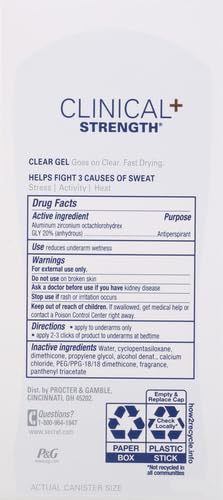 Image of Secret Clinical Strength 100HR Sweat & Odor, Clear Gel Antiperspirant Deodorant for Women, 3X Stress Protection with Hyaluronic Acid, PH Balancing Minerals, Completely Clean Scent, 2.6 oz (Pack of 12)