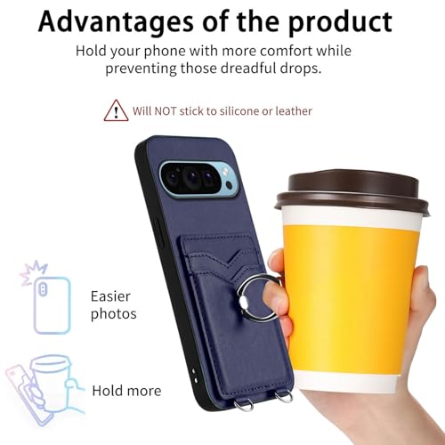 LEMAXELERS Crossbody Wallet Case for Google Pixel 10 Pro XL with Card Holder and Ring Stand Kickstand Wrist Strap Lanyard Handbag Purse Phone Cover for Google Pixel 10 Pro XL. Blue YKB by LEMAXELERS - Image 5