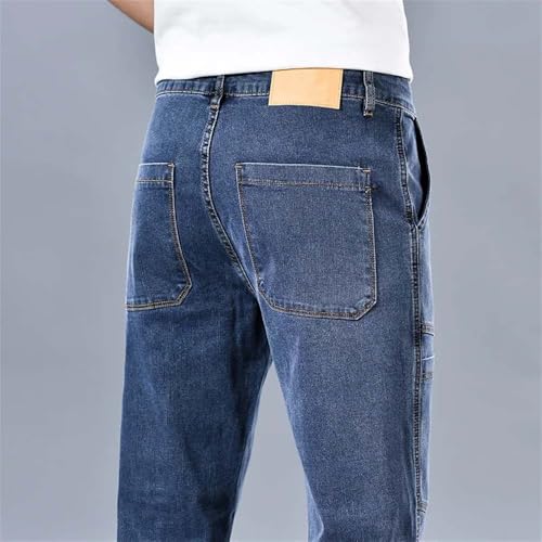 Hndudnff Men's Casual Multi-Pocket Cotton Jeans Slim Fit Stretch Straight Denim Pants4