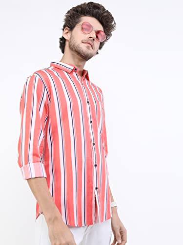 Image of KETCH Men's Cotton Slim Fit Striped Full Sleeve Shirt