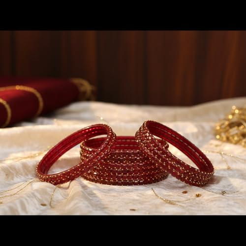 Image of SUNDRAM Raindrop Glass Bangles Set for Women & Girls, Transparent Crystal Kanch Ki Chudi for Wedding & Party, Set of 12