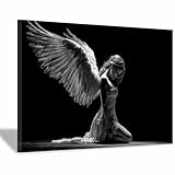 DMZPKZB Schwarz und weiß Leinwand Bilder Engel Groß Schlafzimmer Bilder,Badezimmer Wand Deko,Wohnzimmer Moderne Wanddeko Bilderwand(Schwarz Weiß)-50x70cm Gerahmt