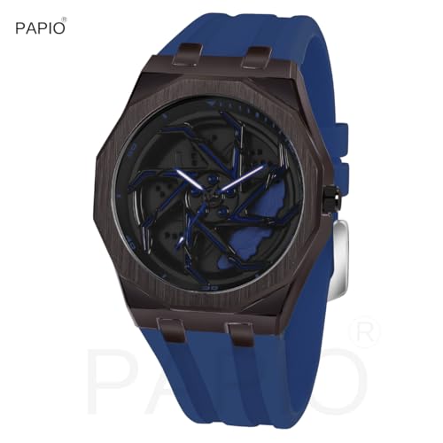 Image of PAPIO Men's Sports Watch, Black Case with Interchangeable Silicone Straps, Geometric Pattern Dial, Multiple Colors Available