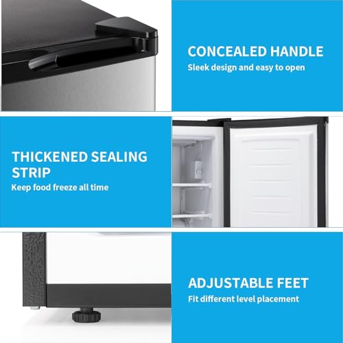 3.0 Cu.ft Upright Freezer, Compact Mini Freezer with Removable Shelves, Adjustable Thermostat, Reversible Door Hinge, Quiet Small Freezer Upright for Home/Office/Kitchen/Dorm (Silver)