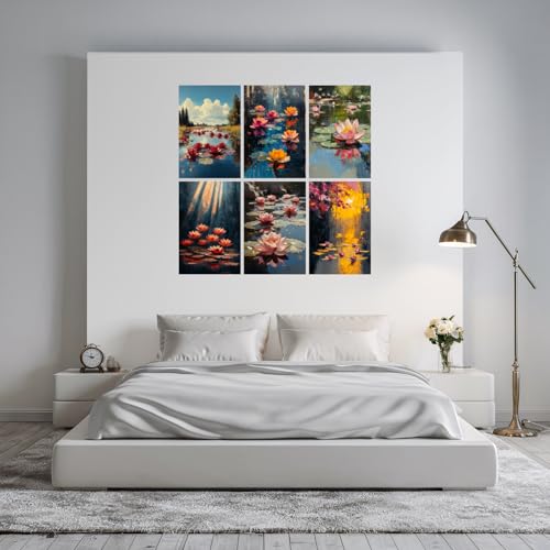 Image of SiddArtify Water Lily Wall Art Poster Print Set - Floral Canvas Prints for Living Room Bedroom Office Decor - 8x12 Sticker Pack of 6