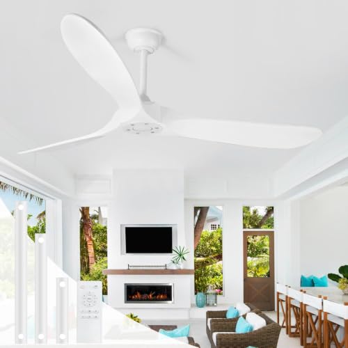 Image of 52 In White Ceiling Fan No Light, Outdoor Ceiling Fan Without Light with Smart App & Remote Control, 3-Blade ABS Plastic, Quiet DC Motor, for Modern Indoor Patios Porch Exterior Bedroom Living room