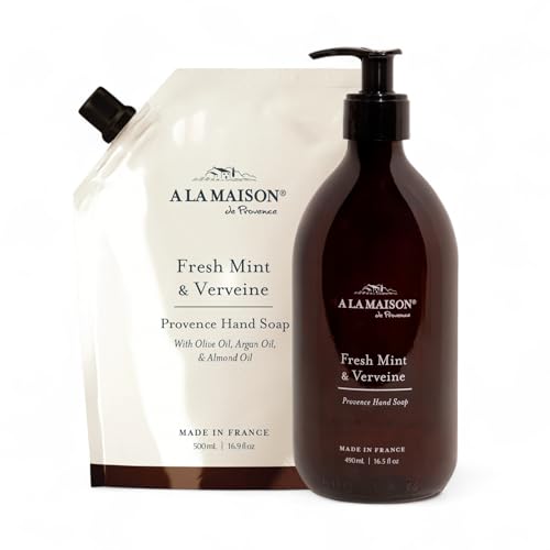 A LA MAISON Hand Soap Gift Set – Fresh Mint & Verveine Refill Pouch – Glass Hand Wash,...