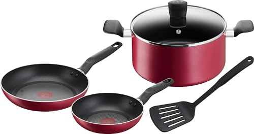 Tefal Lot de 5 pièces, Poêles 20/24 + faitout 24 cm + couvercle + spatule, Pas d’induction, Revêtement antiadhésif, Indicateur de chaleur Thermo-Signal,...