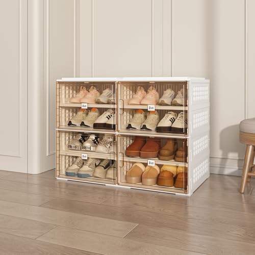 Image of ANTBOX Foldable Shoe Rack Cabinet with Clear Doors, Extra Large Shoe Organizer for Entryway & Closet, Portable Dust-Free Storage Shelf Holds 16 Pairs (X-Large 16 Pairs)