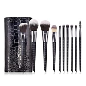 10Pcs/set Makeup Brush Tools Handle Brushes Powder Foundation Blush Contour Eyeshadow Eyebrow Lash Brush(Color:Svart)