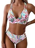 Tainehs Women's Push Up V Neck Bikini Sets Criss Cross Back Two Piece Bathing Suit