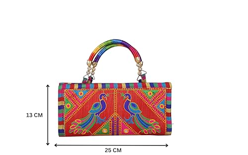 Image of Craft Trade Clutch Bags for Women Rajasthani Jaipuri Embroidered Mirror Work Ethnic Hand Bags and Clutches for Ladies Purse for Girls - 13x25 Cms