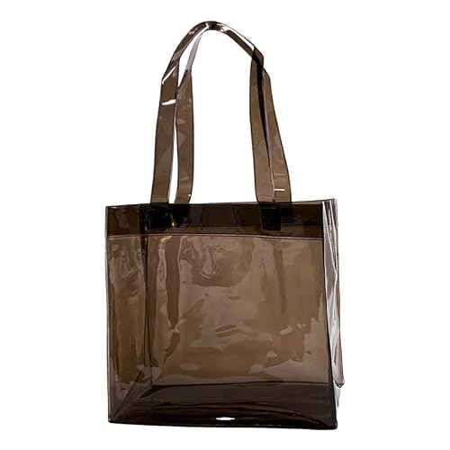 Image of TotePrint 1pcs Waterproof Large Transparent Pvc Shopping Clear Tote Bag with Handles Beach Bags for Work Beach Sports, Black, L