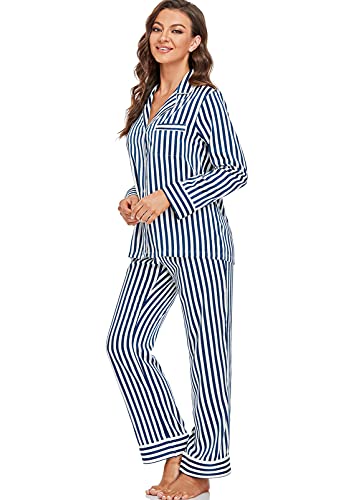 Image of Serenedelicacy Women's Satin Pajama Set Long Sleeve Button Down Sleepwear 2-Piece Silky Pj Set