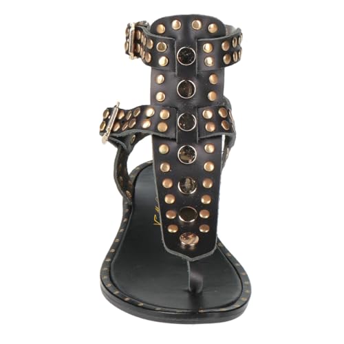 FOWT Women Round Split Toe Sandals Rivet Studded Flat Gladiators Ankle Strap Casual Street Daliy Shoes Size 4-16 US3
