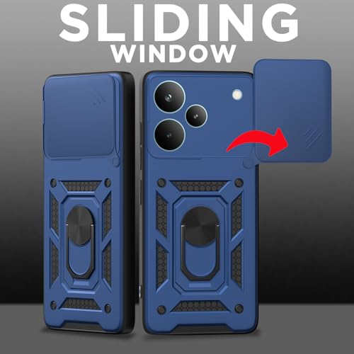 Image of Pikkme Back Cover for Realme P4 Pro 5G | D10 Tough Armor | 360 Protection Case | Sliding Camera Shield Cover & Ring Holder Stand Bumper Case (Blue)