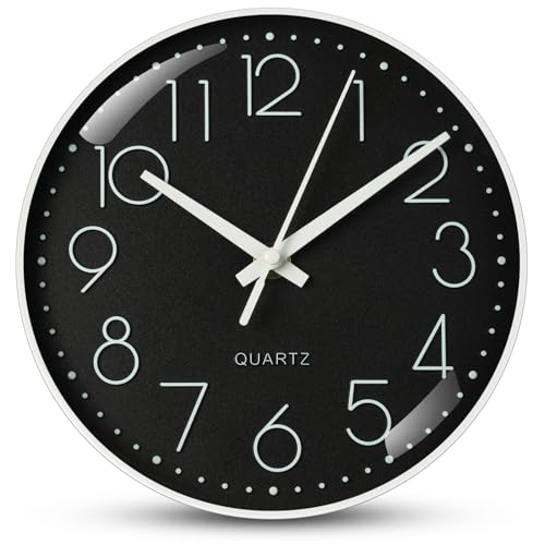Aolso Reloj de Pared,8 Pulgadas Reloj de Pared Movimiento de Cuarzo silencioso,Estilo Moderno, Decorativo para la Cocina, el Comedor o la Habitación, Funciona con Pilas,Silencioso-Negro
