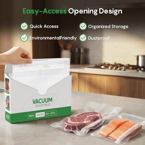 Image of FRESKO 200 Pack Quart 8 inchx12 inch Vacuum Sealer Bags, BPA Free Heavy Duty PreCut, Great for Sous Vide, Everyday Meal Prep & Freezer Storage