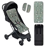Interbaby Universal-Sitzauflage für Kinderwagen, für den Sommer, Safarigrün, atmungsaktiv und bequem, Bezug für Kinderwagen, 100% Baumwolle, 84 x 34 cm, Sicherheitsgurte