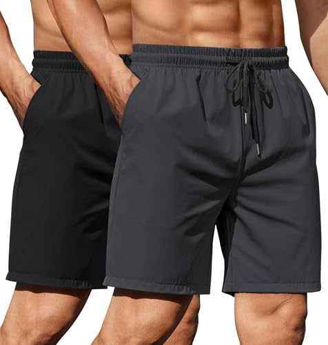 COOFANDY Men's 2 Pack Gym Workout Shorts 7 Inch Lightweight Athletic Shorts Quick Dry Running Shorts with Pockets