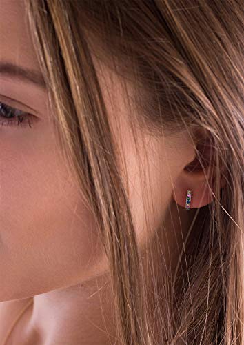 Sweetv SVJA5EH1815CP1003S 925 Sterling Silver Rainbow Hoop Earrings For Women Girls - Small Hoop Earrings Cubic Zirconia Hypoallergenic Earrings thumb #1