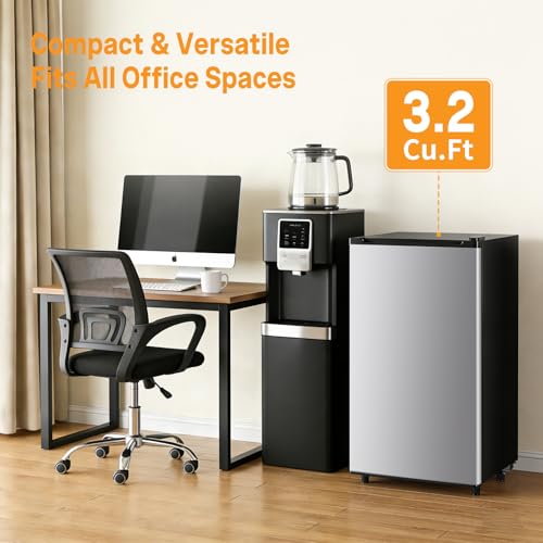 Image of NEWBULIG Mini Fridge with Freezer 3.2 Cu.Ft Small Refrigerator for Office, Dorm, Small Fridge with Adjustable Thermostat, Energy Saving, Singel Door, Sliver