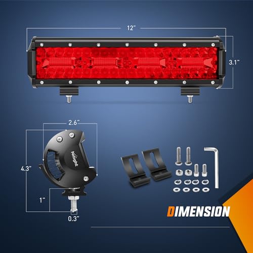 Image of Nilight LED Light Bar 12 Inch 240W Red Pod Lights Triple Row Spot Flood Combo 30000LM Driving Boat Off Road Lighting for Trucks Pickup Golf Cart SUV ATV UTV 4x4 Van Camper Tractor