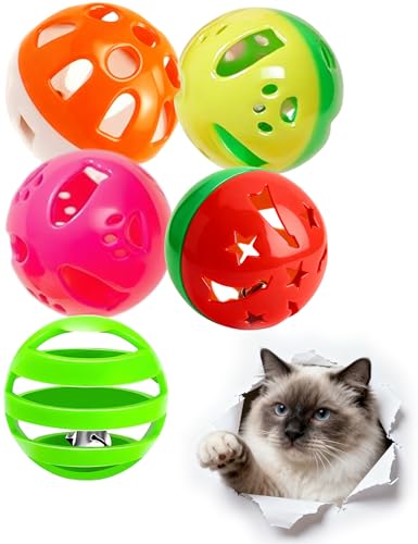 HEUHAI 5-Pack Cat Toy Balls with Bells for Kittens and Indoor Cats, Snuggle Play (1.5'')