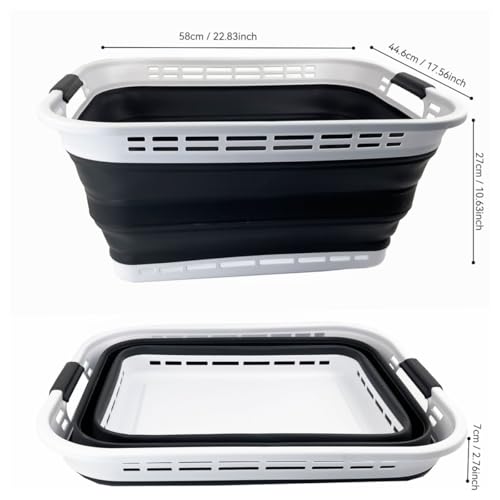Image of SAMMART 42L (11 Galloons) Collapsible Plastic Laundry Basket - Foldable Pop Up Storage Container /Organizer - Portable Washing Tub - Space Saving Hamper /Basket (White /Asphalt)