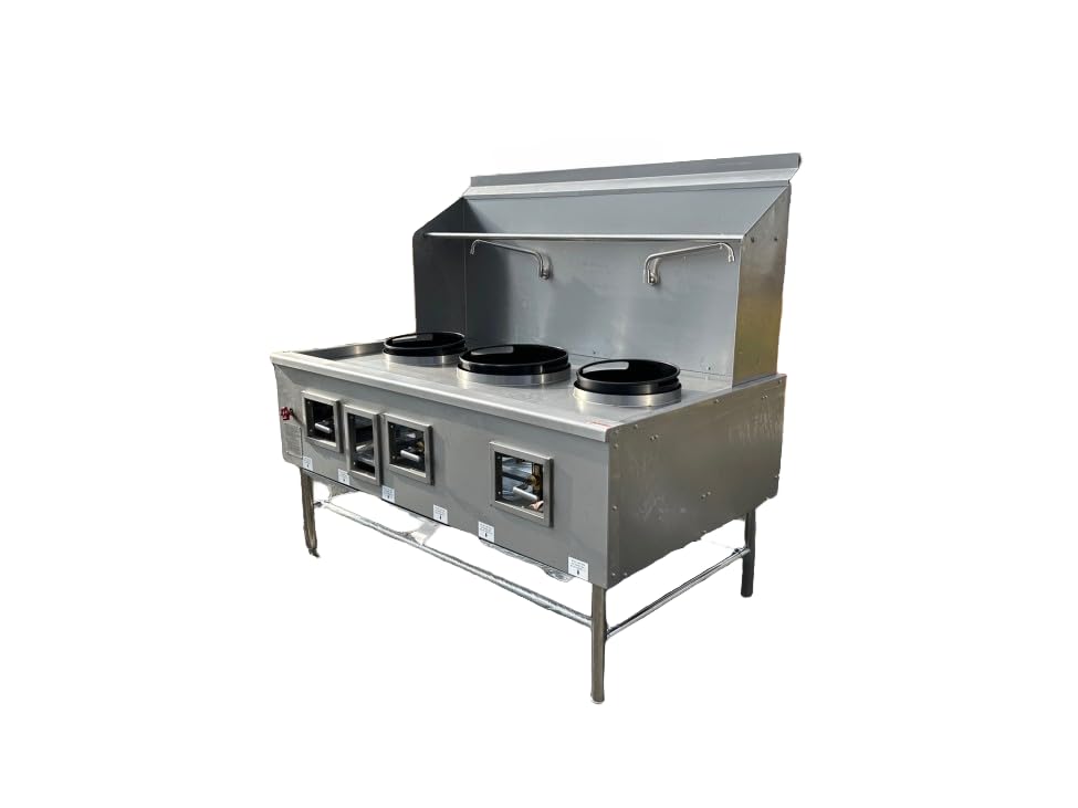 Commercial Chinese Wok Range, 3-Hole Gas Stove with 42-Inch Cooking Surface, Natural Gas/Propane Compatible, Stainless Steel Construction TC-W3L1 ETL