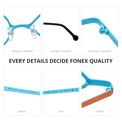 Image of FONEX Colorful Titanium Glasses Frame Men Left Round Right Square Optical Eyeglasses Women F85747