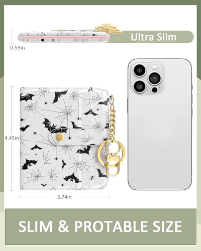 Womens Wallet, RFID Small Wallets for Women, Slim Compact Credit Card Holder, Cute Leather Bifold Ladies Purse with Zipper Coin Pocket and ID Window, Gothic Bats2